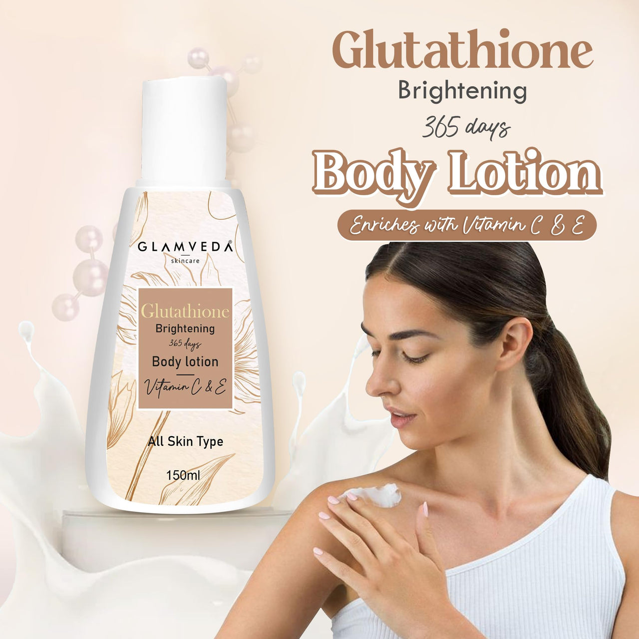 Glamveda Glutathione Body Lotion (Pack Of 2) 300 ml | Reduces Dark spots, Skin brightening with Vitamin C For Skin fairness | All Skin types |