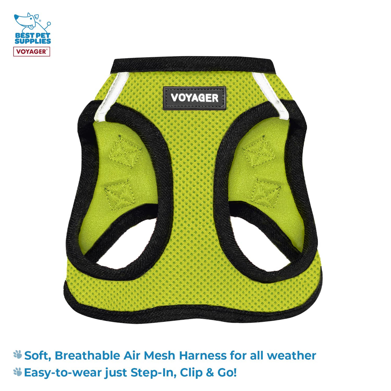 Voyager Step-in Air All Weather Mesh Harness and Reflective Dog 5 ft Leash Combo with Neoprene Handle, for Small, Medium and Large Breed Puppies by Best Pet Supplies - Lime/Black Trim, Large Harness Leash Bundle (Lime/Black Trim) L (Chest: 18 - 20.5")