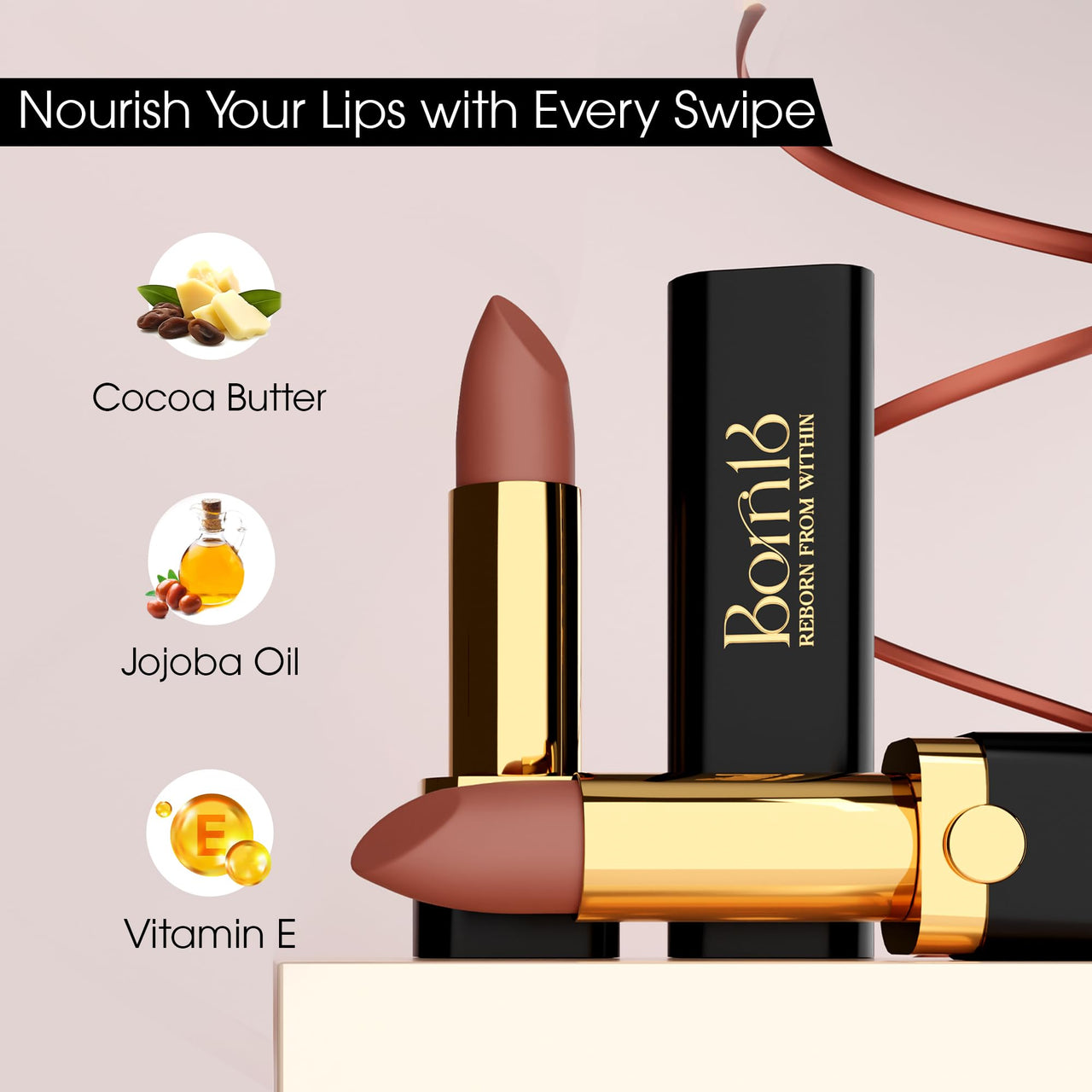 Born16 Moon Duchess Matte Perfection Lipstick – Royal Sangria | Strong Pay-Off, Transfer-Proof with Color Lock Technology | SPF, 24-Hour Moisturization with Vitamin E, 4.2g