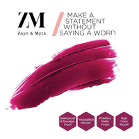ZM Zayn & Myza Transfer-Proof Power Matte Finish Lip Colour I Smudge Proof & Water Resistant I Light Weight & Extremely Smooth Formula I Vegan - Full Fuchsia, 6 ml