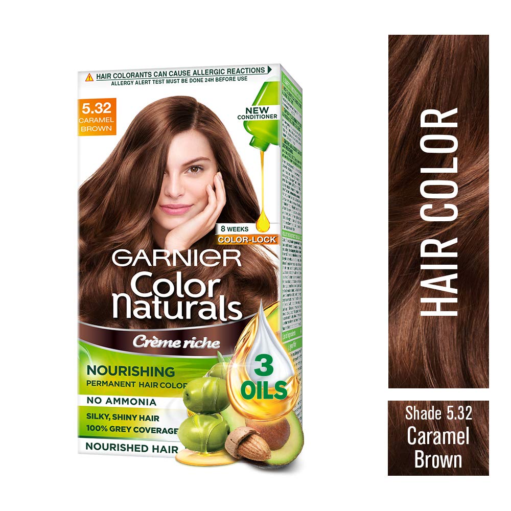 Garnier Color Naturals, Shade 5.32, Caramel Brown 70ml+60g and Garnier Color Naturals, Shade 1, Natural Black 70 ml + 60 gm