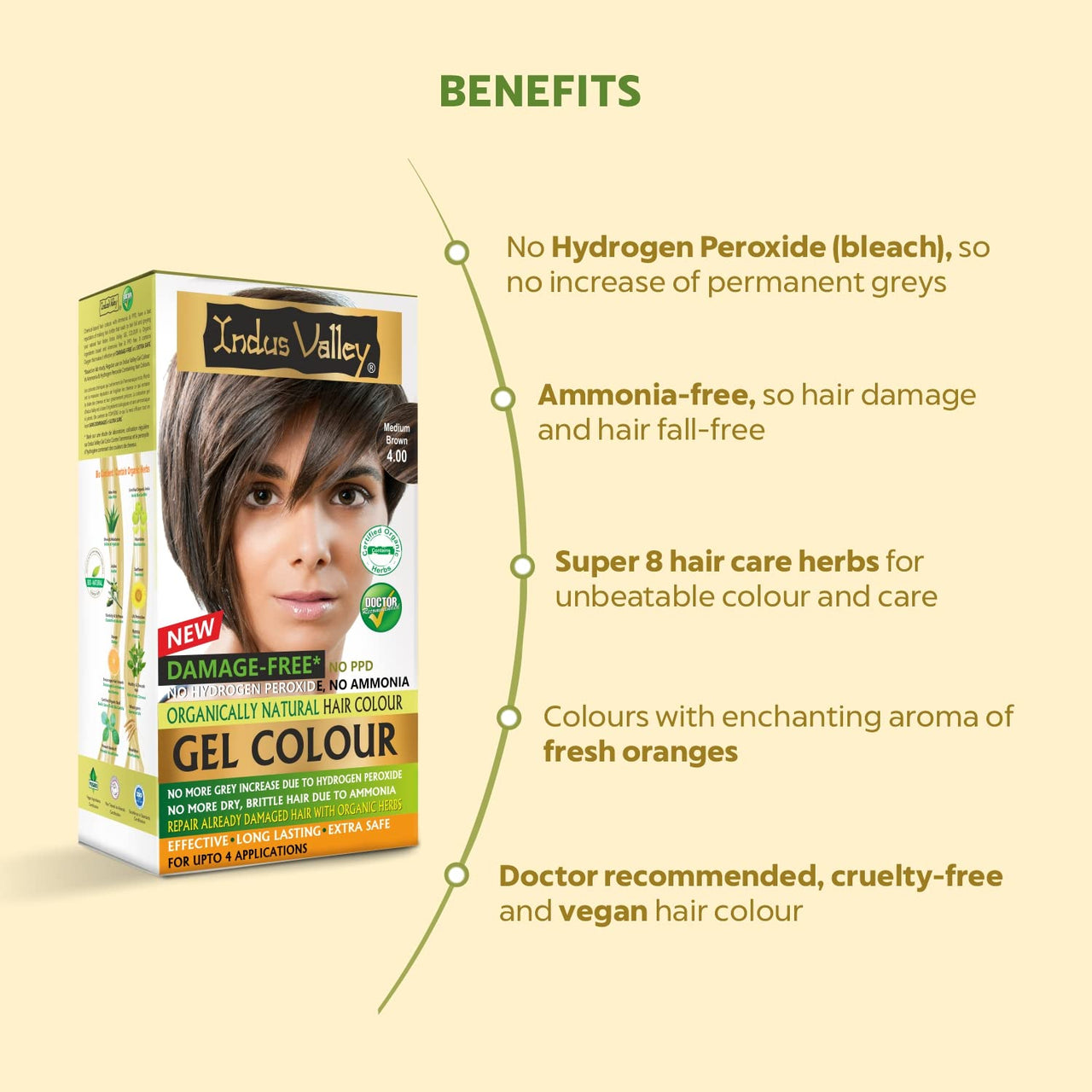 INDUS VALLEY Damage Free Natural Gel Hair Colour for Women | Ammonia & PPD Free Organic Hair Colour with 100% Grey Coverage, Long Lasting Conditioning Hair Color | Medium Brown 4.00 - Pack of 2