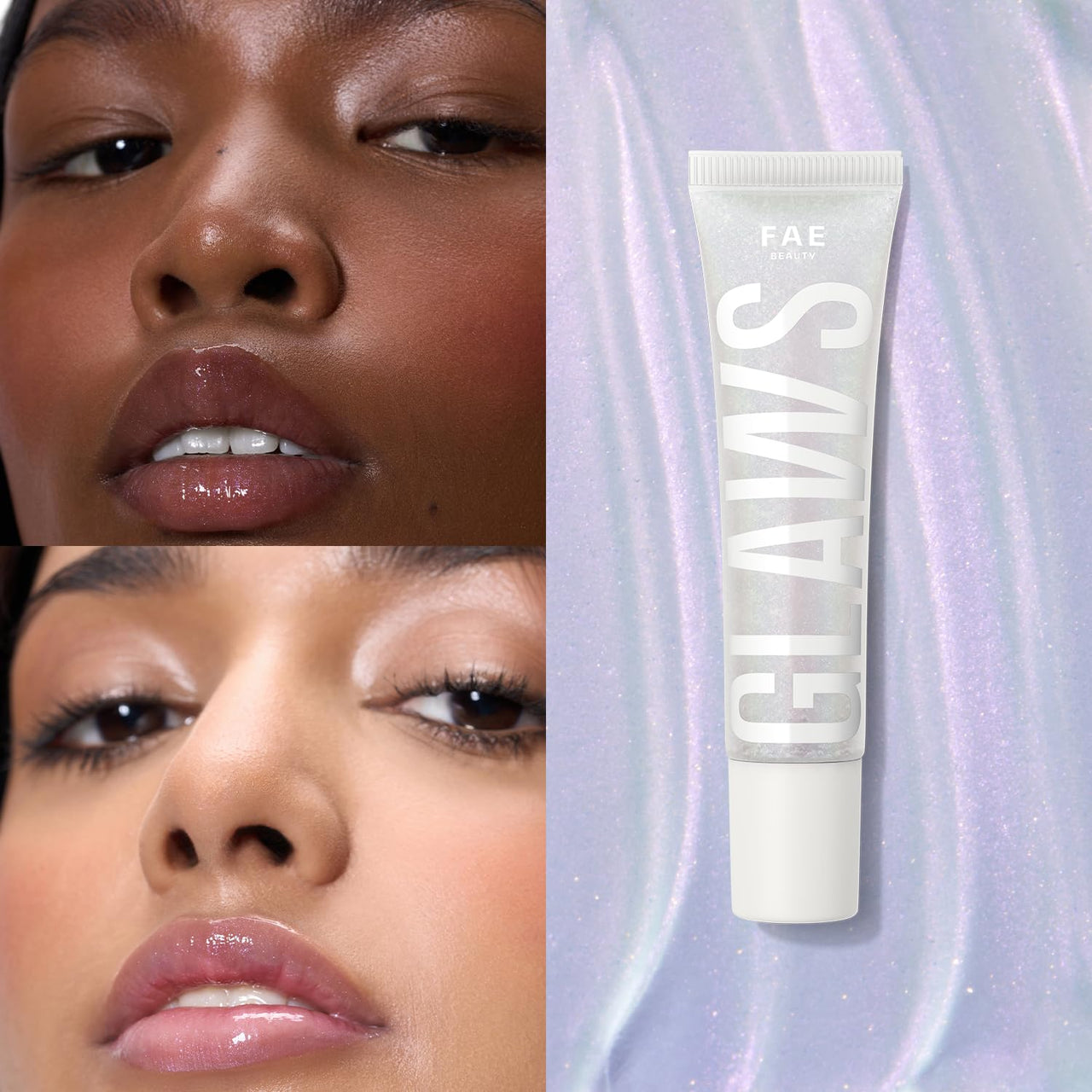 FAE Beauty Peptide Hydrating & High Shine Tinted Lip Gloss (12gm) | With Passionfruit Oil & Argireline to Smoothen, Even, and Soften Lips | Non Sticky | Vegan | Shade Transforming | Transparent Unicorn Shimmer Gloss