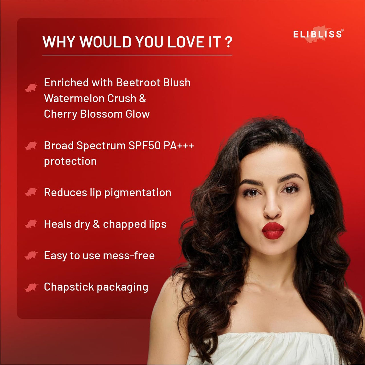 Elibliss Daily Skincare and Lip Care Combo | 20% Vitamin C Face Serum with Niacinamide and Hyaluronic 30ml | 3 in 1 Tinted Lip Balm Set with Beetroot Blush, Watermelon Crush and Cherry Blossom 15g