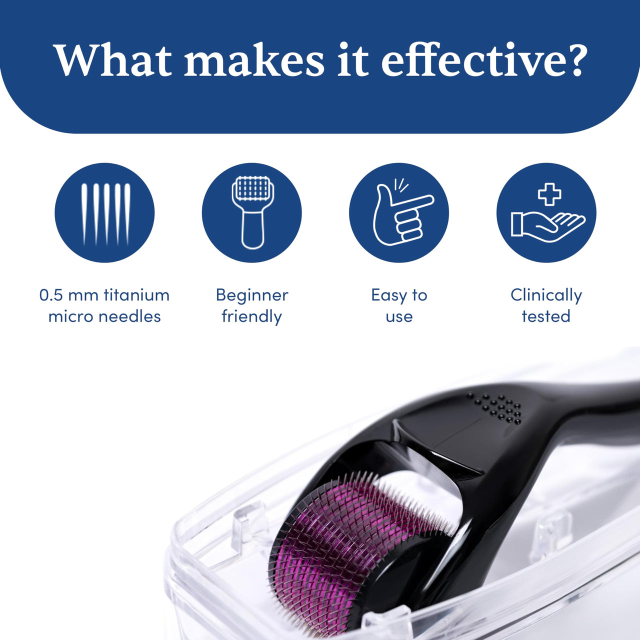 Man Matters Derma Roller With Disinfectant | 540 Micro 0.5mm Titanium Alloy Needles | Reduces Hair Fall & Stimulates Hair Follicles | Easy to use | Safe and Effective