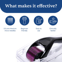 Man Matters Derma Roller With Disinfectant | 540 Micro 0.5mm Titanium Alloy Needles | Reduces Hair Fall & Stimulates Hair Follicles | Easy to use | Safe and Effective