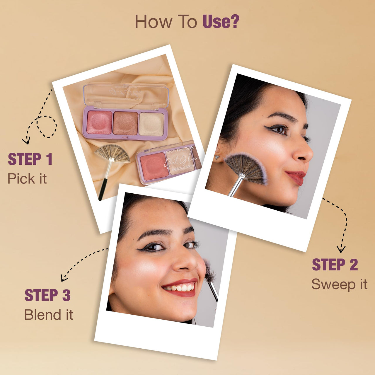 Hilary Rhoda Get Glow Highlighter Palette | Ultra Blendable & Long Lasting | Shimmer Finish & Illuminating Glow | Highly Pigmented & Easy To Blend Shades | 3 Shades in 1 Palette - 15g (Shade - 03)