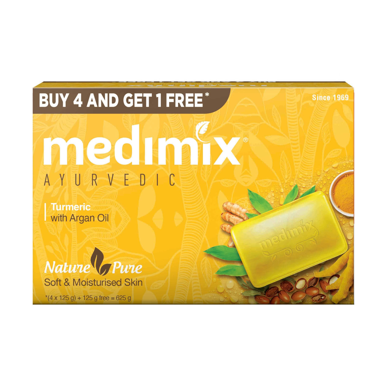 Medimix Ayurvedic Turmeric & Argan Oil Bathing Bar, 125 g (4 + 1 Offer Pack)