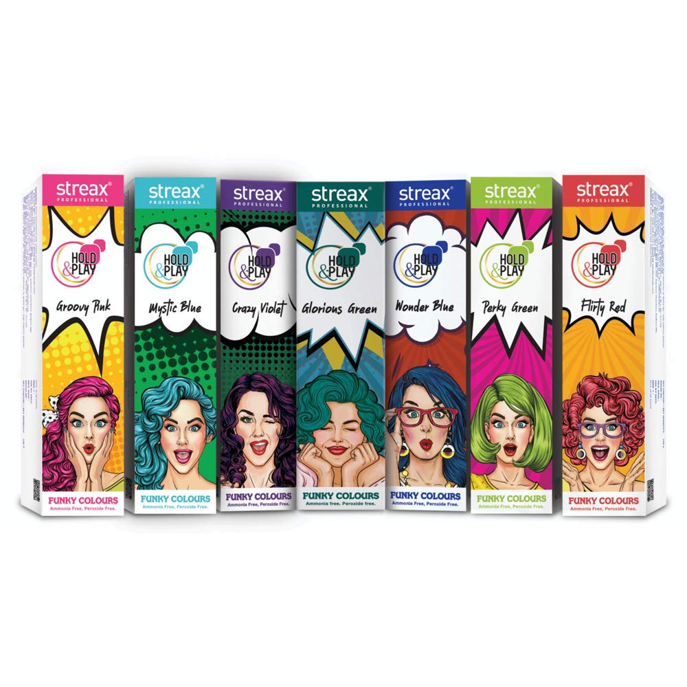 Streax Professional Hold & Play Funky Colours Hair Color, 100g (Pack of 1) - Mystic Blue