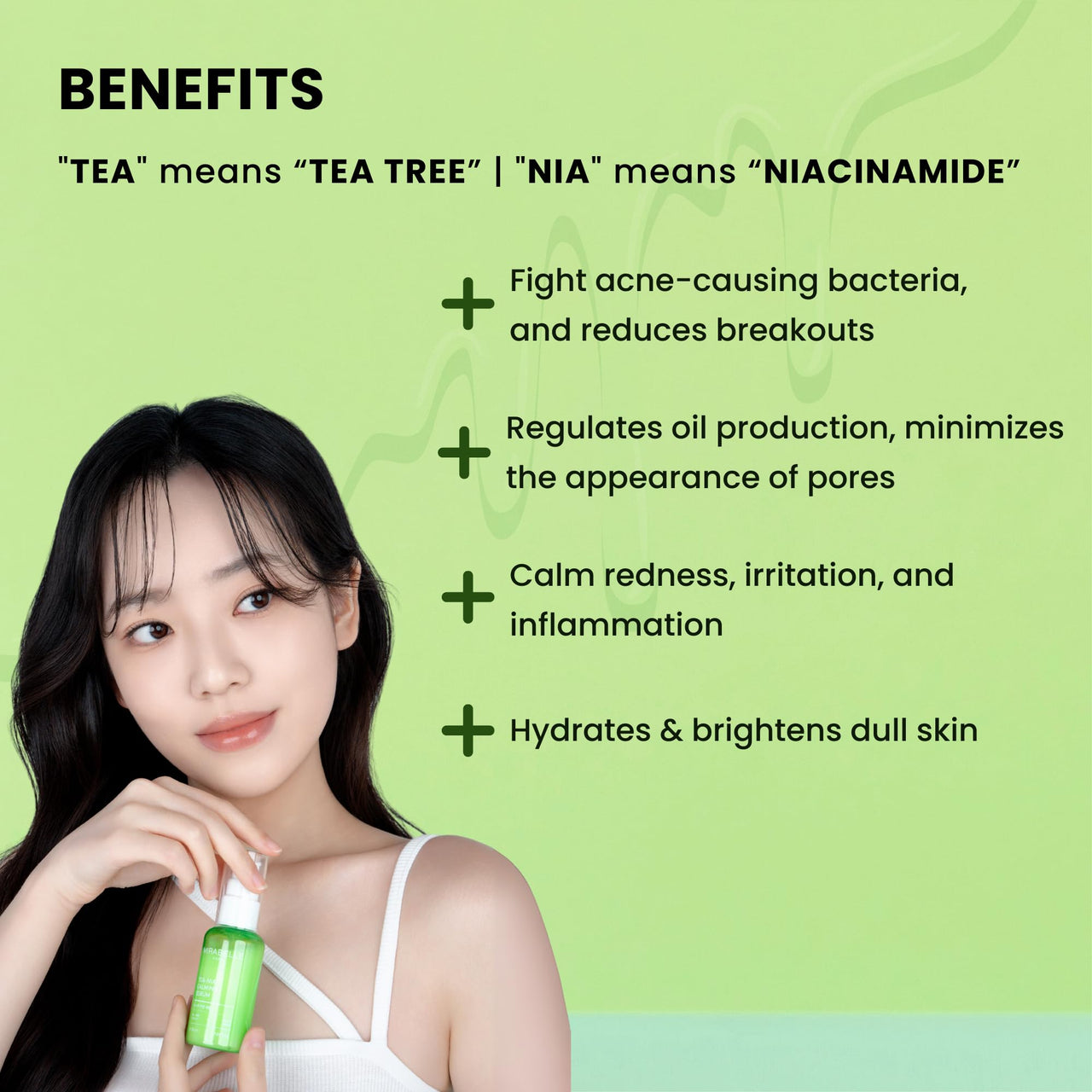 Mirabelle Korea Tea Tree + Niacinamide Serum 50ml | Acne & Oil Control, Pore Minimizing & Skin Clarifying Face Serum for Oily, Combination & Acne-Prone Skin | Korean Skincare for Men & Women