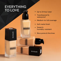 SUGAR Cosmetics Matte Match Transferproof Foundation|Upto 24 Hr Wear|Waterproof|Suits All Skin Types|30Ml (55 Americano, Full, Lotion)