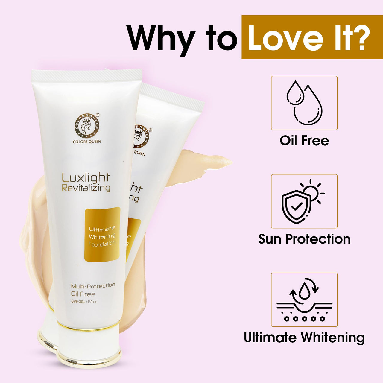 Colors Queen luxlight Revitalizing foundation| Oil Free Multi Protection Foundation Comes With SPF-30+ and PA+++ which Provides Non Sticky and Matte Finish |waterproof foundation Long Lasting (Beige)