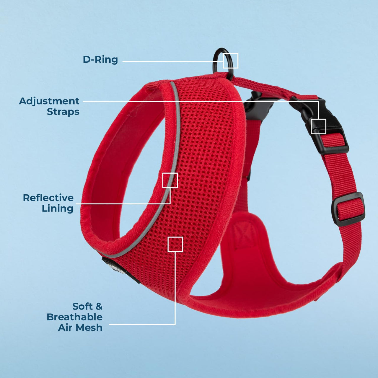 Aerolite No Pull Mesh Dog Harness with Lightweight, Soft, Breathable Chest Coverage, Reflective Stitching, and Adjustable Straps for Walking, Running, Training, Heavy Duty and Durable - Red, M