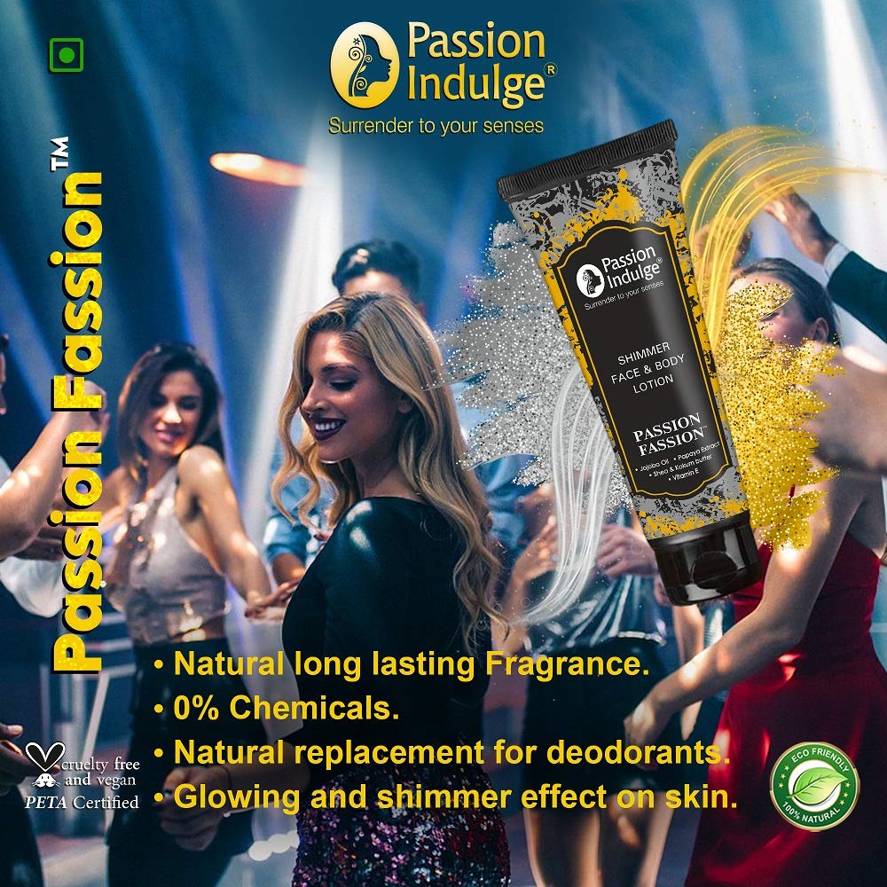 Passion Indulge Eye Lash Oil 10ml | Pearl Light Facial Oil 10ml & Passion Fassion Shimmer Lotion 100ml Beauty Combo Pack for Shine & Glowing Skin | Shimmer Foundation | Eye Brow Serum