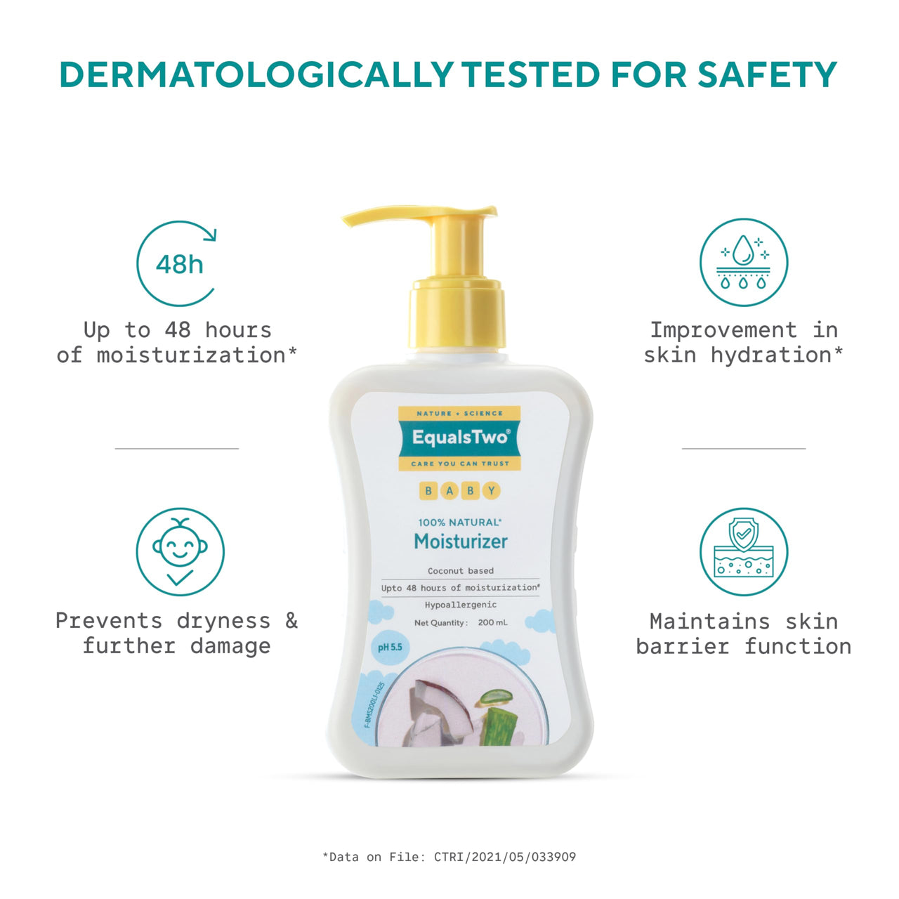 EQUALSTWO Baby Moisturizer, 200ml, 100% Natural Coconut based Daily Baby Skin Care Body Lotion for Nourishing Skin, All Skin Types, PH 5.5, Dermatalogically Tested, No Parabens No Sulphates, Pack 1