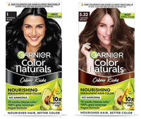 Garnier Color Naturals, Shade 5.32, Caramel Brown 70ml+60g and Garnier Color Naturals, Shade 1, Natural Black 70 ml + 60 gm