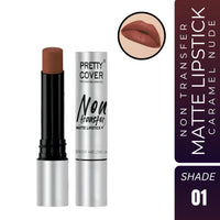 PRETTY COVER Non-Transfer Matte Lipstick | Long-Lasting, Smudge-Proof & Waterproof | Intense Color Payoff with Lightweight Formula for All-Day Wear (CARAMEL NUDE)
