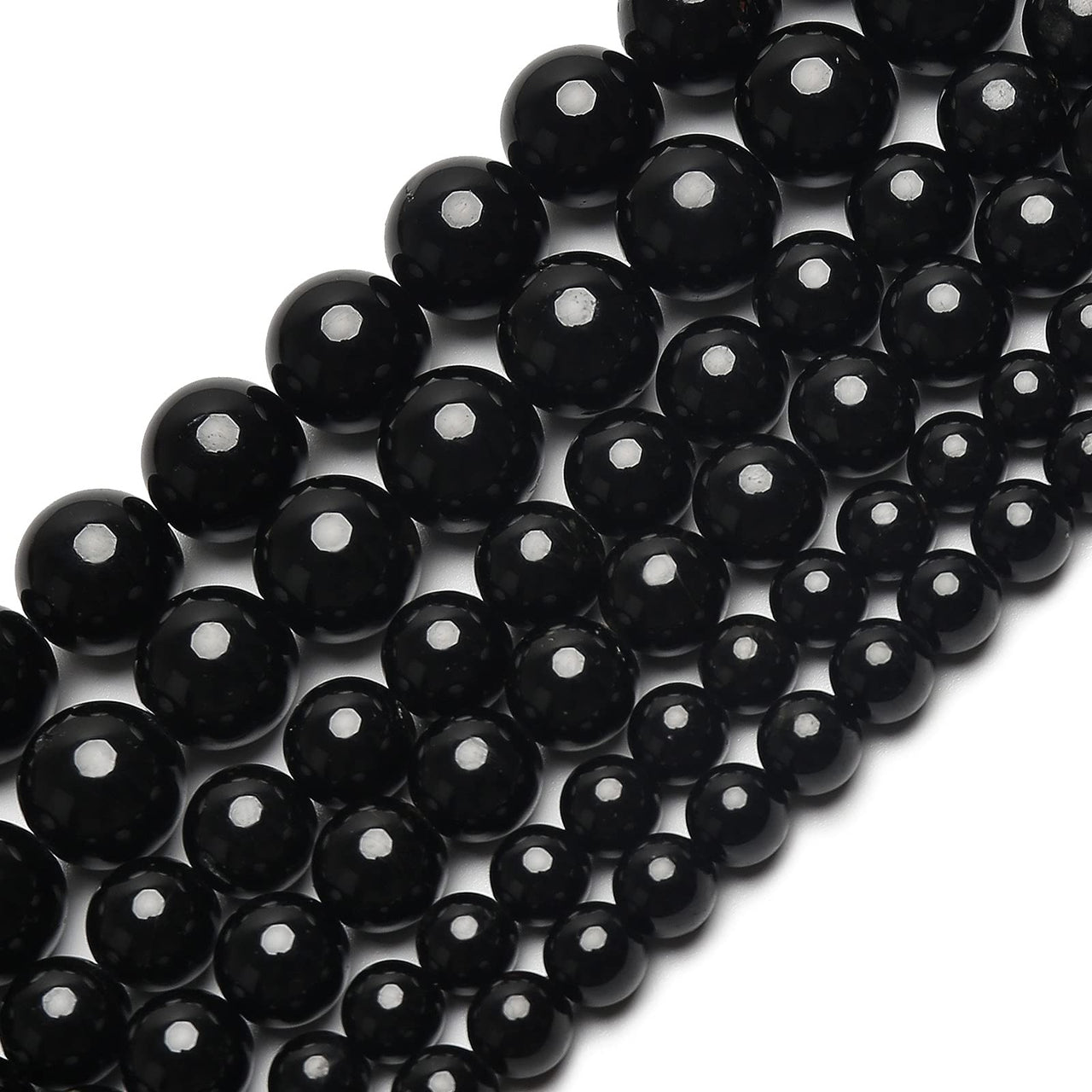 38PCS Natural 10MM Healing Gemstone, Black Tourmaline Energy Stone Round Loose Beads, Semi-Precious Crystal Beads with Free Elastic String for Jewelry Making DIY