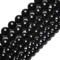 60PCS Natural 6MM Healing Gemstone, Black Tourmaline Energy Stone Round Loose Beads, Semi-Precious Crystal Beads with Free Elastic String for Jewelry Making DIY