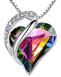 Leafael Women’s Silver Plated Infinity Love Heart Pendant Necklace with Birthstone Crystals, Jewelry Gifts for Her, 18 + 2 inch Chain, Anniversary Birthday Mother's  Necklaces for Wife Mom Girlfriend 13a-Protection-Rainbow Black