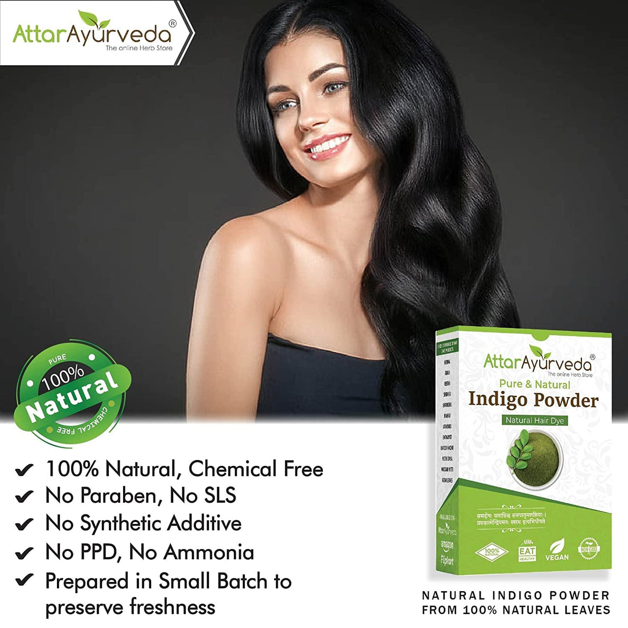 Attar Ayurveda Indigo Powder For Black Hair, 400g