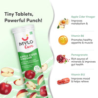 Mylo Apple Cider Vinegar Tablets for Weight Loss | Effervescent ACV Tablets | With Vitamin B6 and B12 | 100% Natural (Pack of 1)