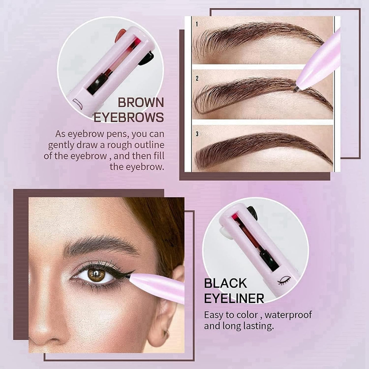 EBIZ HIVE 4in1 Makeup Pen Eye Liner Lip Liner Highlighter Eyebrow Liner All in One Makeup Pencil Waterproof Lip Color Magic Color Changing Lipstick Makeup Beauty Tool For Women For Travel.