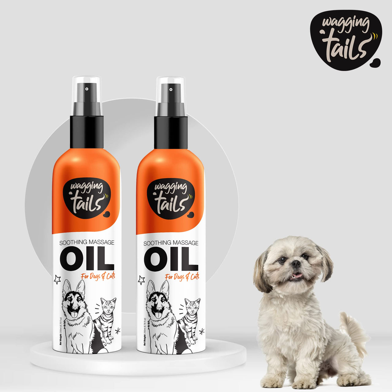 Wagging Tails Soothing Massage Pets Oil - 200 ml -Pack of 2 |Massage Oil for Dogs, Cats, and Pets with Vitamin E | Natural Oil use to Controls Hair Fall & Improves Coat Shine and Softness