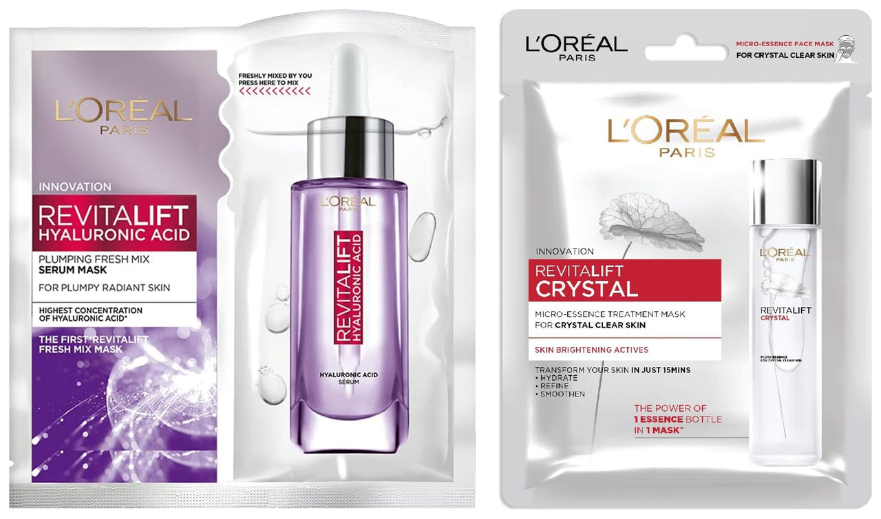 L Oréal Paris Revitalift Serum Sheet Face Mask, F33g & L'Oréal Paris Revitalift Crystal Micro-Essence Sheet Mask, 25g