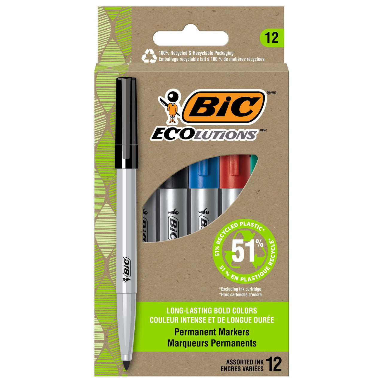 BIC ReVolution Permanent Markers, Fine Bullet Tip, Assorted Colors, Dozen