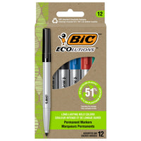 BIC ReVolution Permanent Markers, Fine Bullet Tip, Assorted Colors, Dozen
