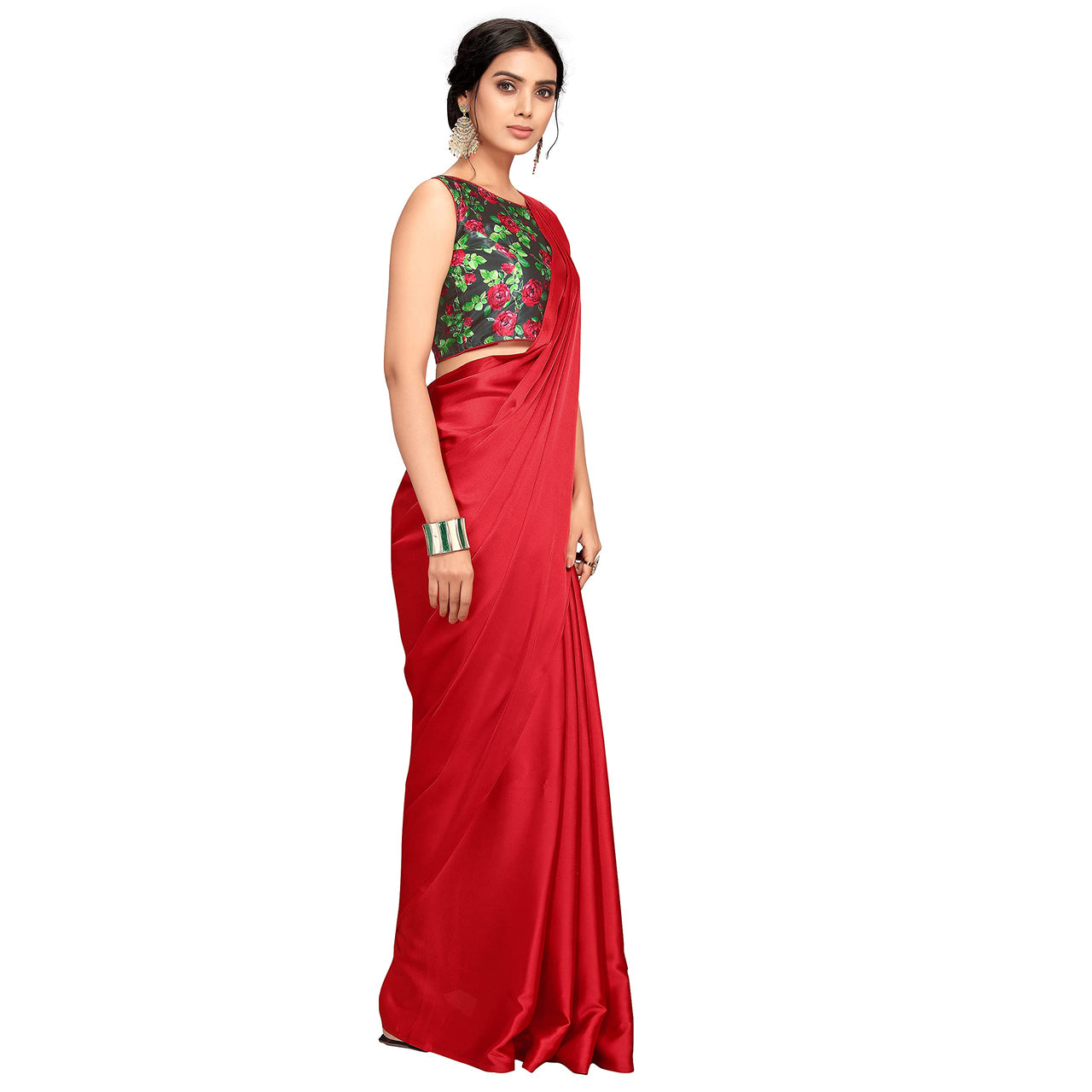 Cloud walker Women Soft Satin Silk Saree With Digital Printed Unstiched Blouse Piece(5.5m Saree +0.8m Blouse Piece).