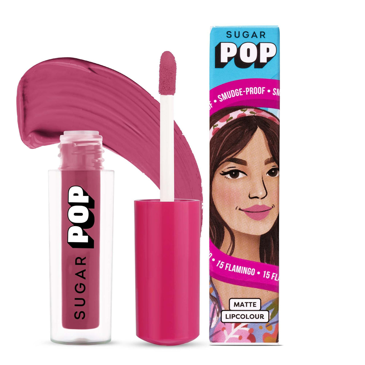 SUGAR POP Matte Lipcolour | Lasts Upto 8 hrs l Pink Lipstick for Women l Vitamin E Infused | Non-Drying, Smudge Proof, Long Lasting | 1.6ml - 15 Flamingo (Pinkish Purple)
