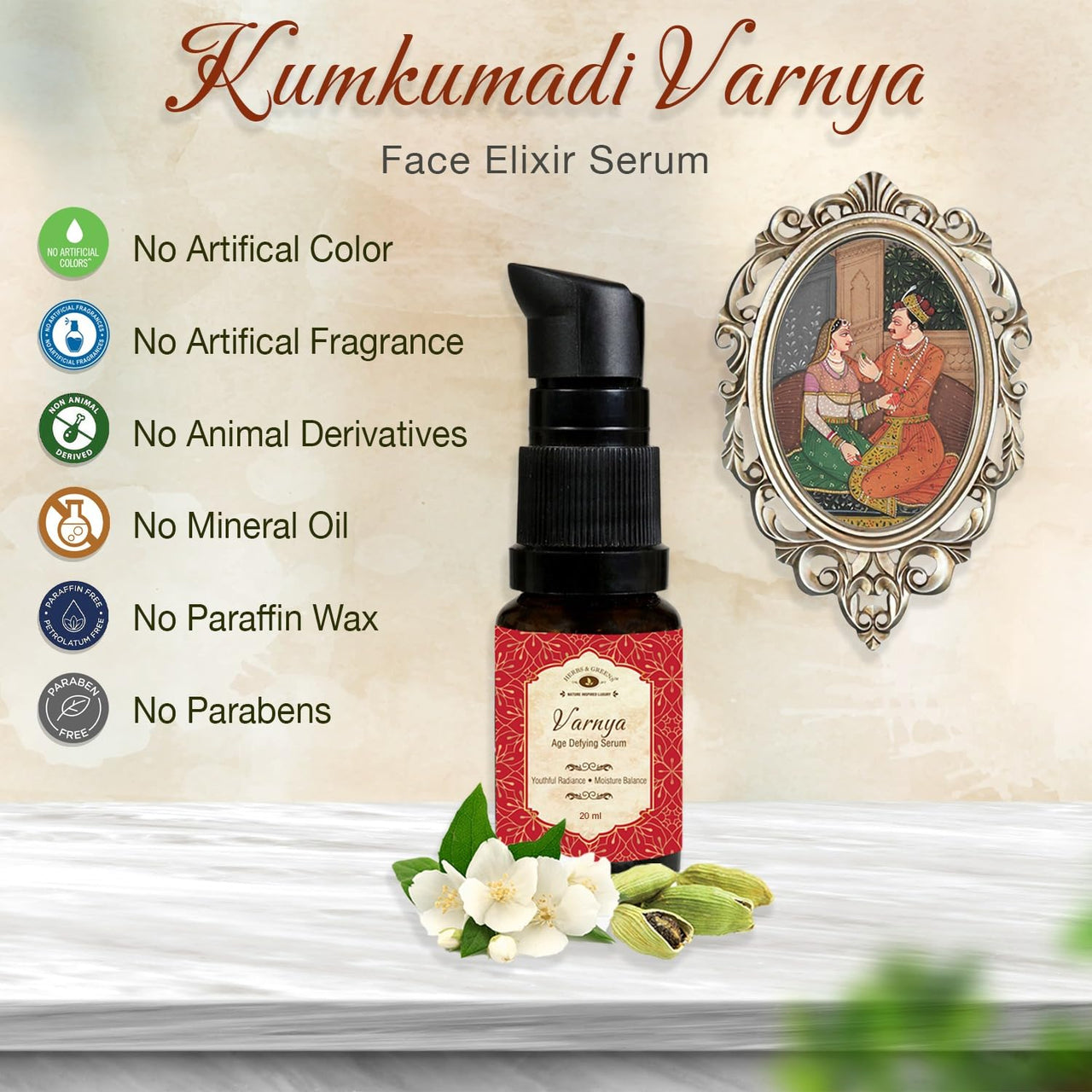 Herbs & Greens Ayurvedic Kumkumadi Advanced Face Serum For Glowing Skin, Dull and Uneven Skin, Day & Night Ultra Light Brightening Face Oil Tailam For Woman & Men | 34Herbs | 20 ML