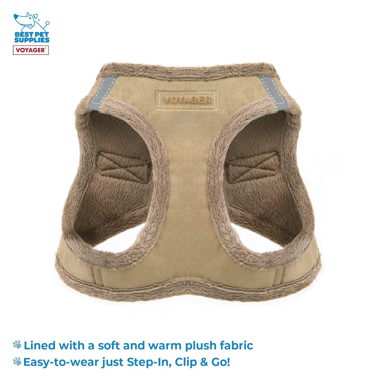 Voyager Step-in Plush Dog Harness – Soft Plush, Step in Vest Harness and Reflective Dog 5 ft Leash Combo with Neoprene Handle for Small and Medium Dogs by Best Pet Supplies -Set (Latte Suede), XS Harness Leash Set (Latte Suede) XS (Chest: 13 - 14.5")