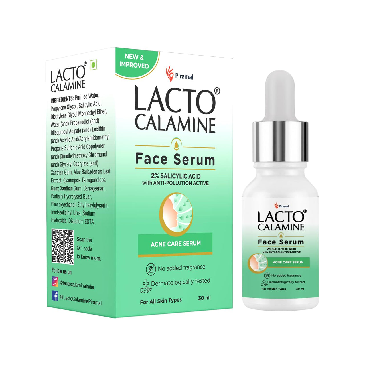 Lacto Calamine 2% Salicylic Acid Serum | 30ml | Face Serum For Acne, Blackheads, Oil control & Open Pores | Serum For Clear Skin | Face Serum for Women & Men | Dermatologically Tested & Fragrance Free
