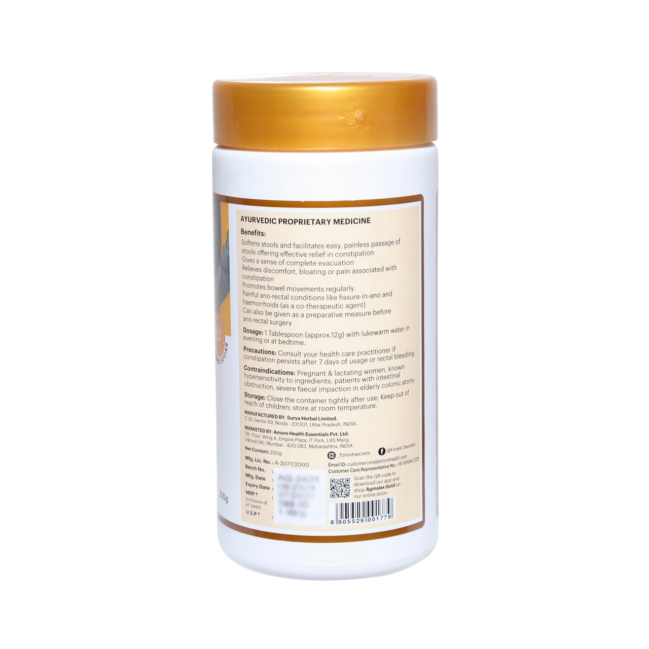 Forest Secrets Agmalax Gold Bowel Cleanser 200g | Effectively Relieves Constipation, Bloating & Gas | 100% Natural Bowel Cleanser with Psyllium Husk Powder/Isabgol | Dietary Fiber Supplement (Pack of 2)