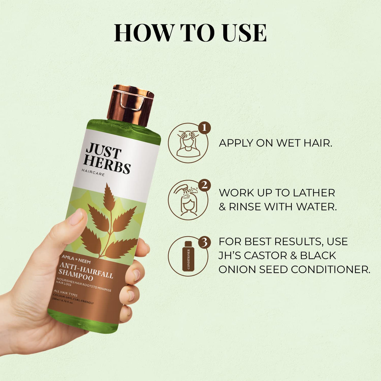Just Herbs 8 In 1 Root Nourishing Amla Neem Hair Fall Control Shampoo For Men & Women - Suitable For Oily Hair Scalp, Sulphate & Paraben Free 200 Ml
