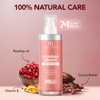 Botanic Hearth Moisture Bloom Body Oil - Hydrating Body Oil with Jojoba, Rosehip & Vitamin E for Soft & Radiant Skin, 100 ml for Men and Women - in a Premium Glass Bottle
