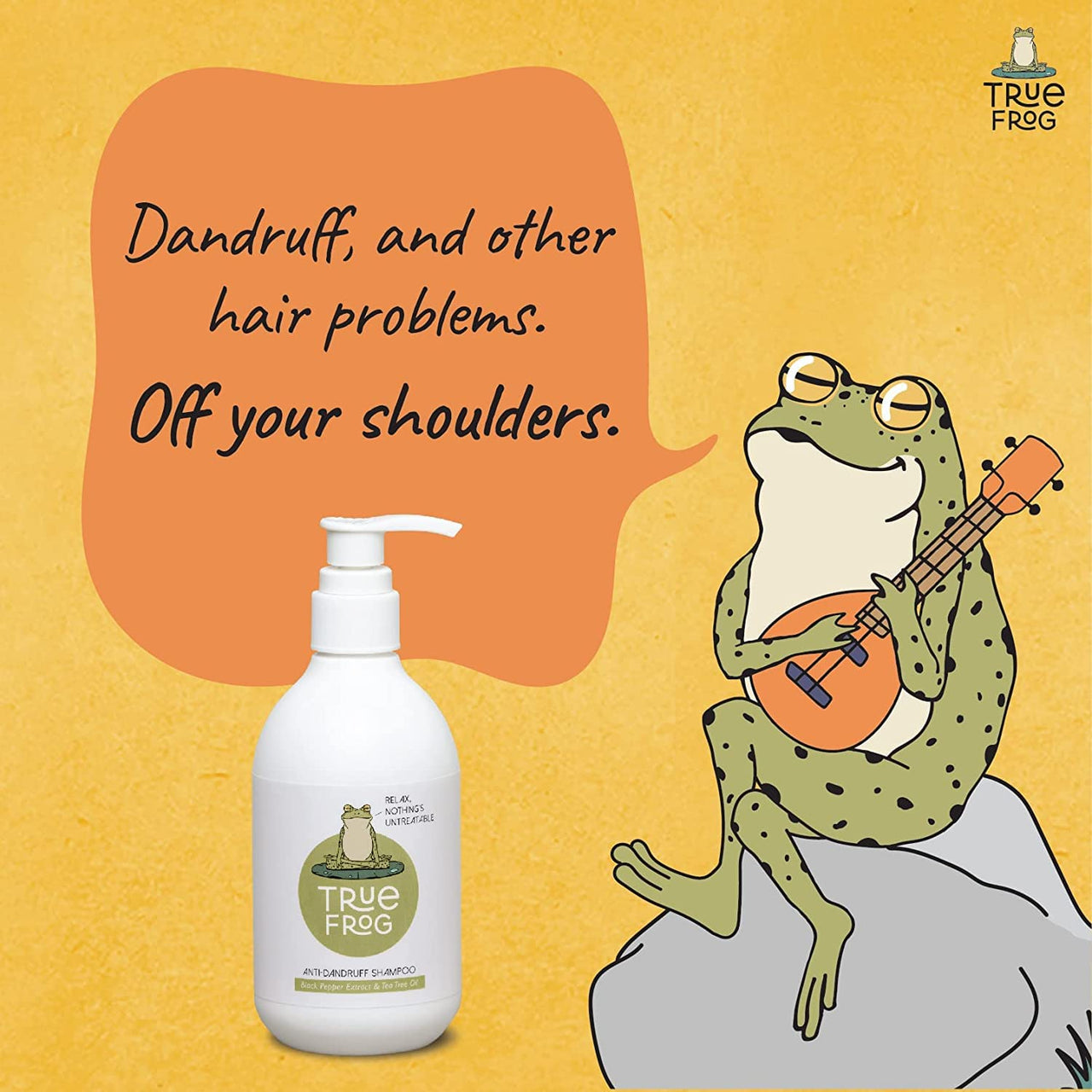 TRue FRoG Anti Dandruff Shampoo for Dry and Frizzy Hair with Black pepper Fruit, Inga Bark Extract and Tea Tree Oil - 250 ml