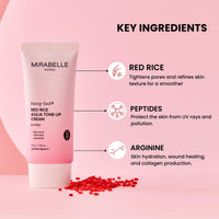 Mirabelle Korea Hong Ssal Red Rice Aqua Tone-Up Cream 50g | Hydrating & Brightening Face Moisturizer | Peptides & Rice Extract for Glowing Skin | Korean Skincare for Men & Women