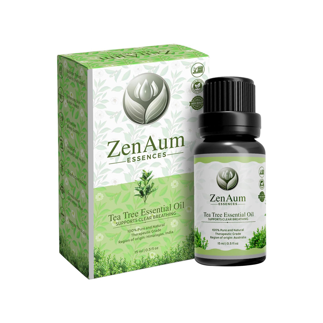 ZenAum Essences 100% Pure & Natural Australian Tea Tree Essential Oil for Scalp Care | Controls Dandruff & Cleanses Scalp | For Men & Women | FDA Approved | GMP, IFRA & ISO Certified | 15ml