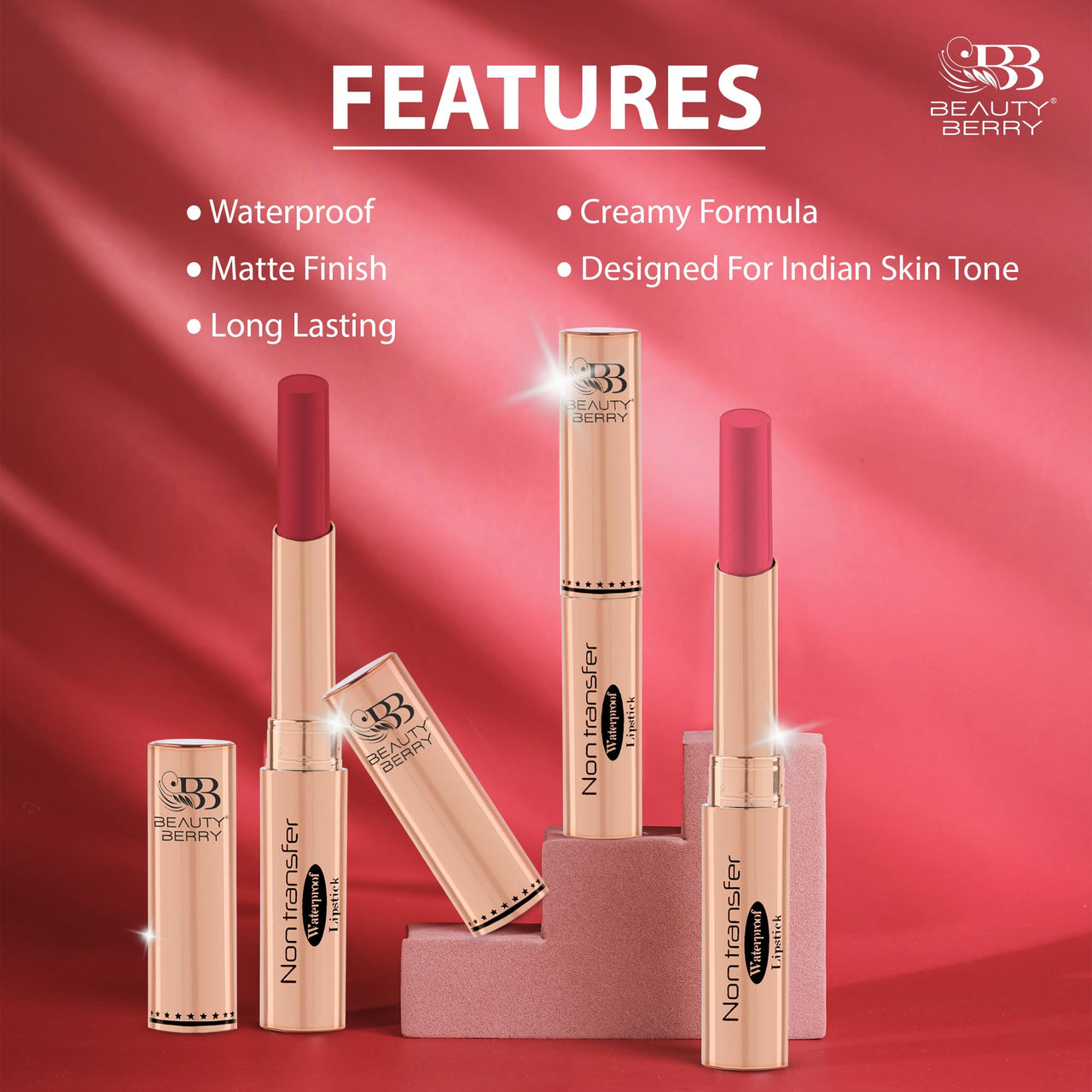 Beauty Berry Non Transfer Waterproof Lipstick, Long Lasting Smudge Proof Highly Pigmented Shades, (MEHROON-02, 1)