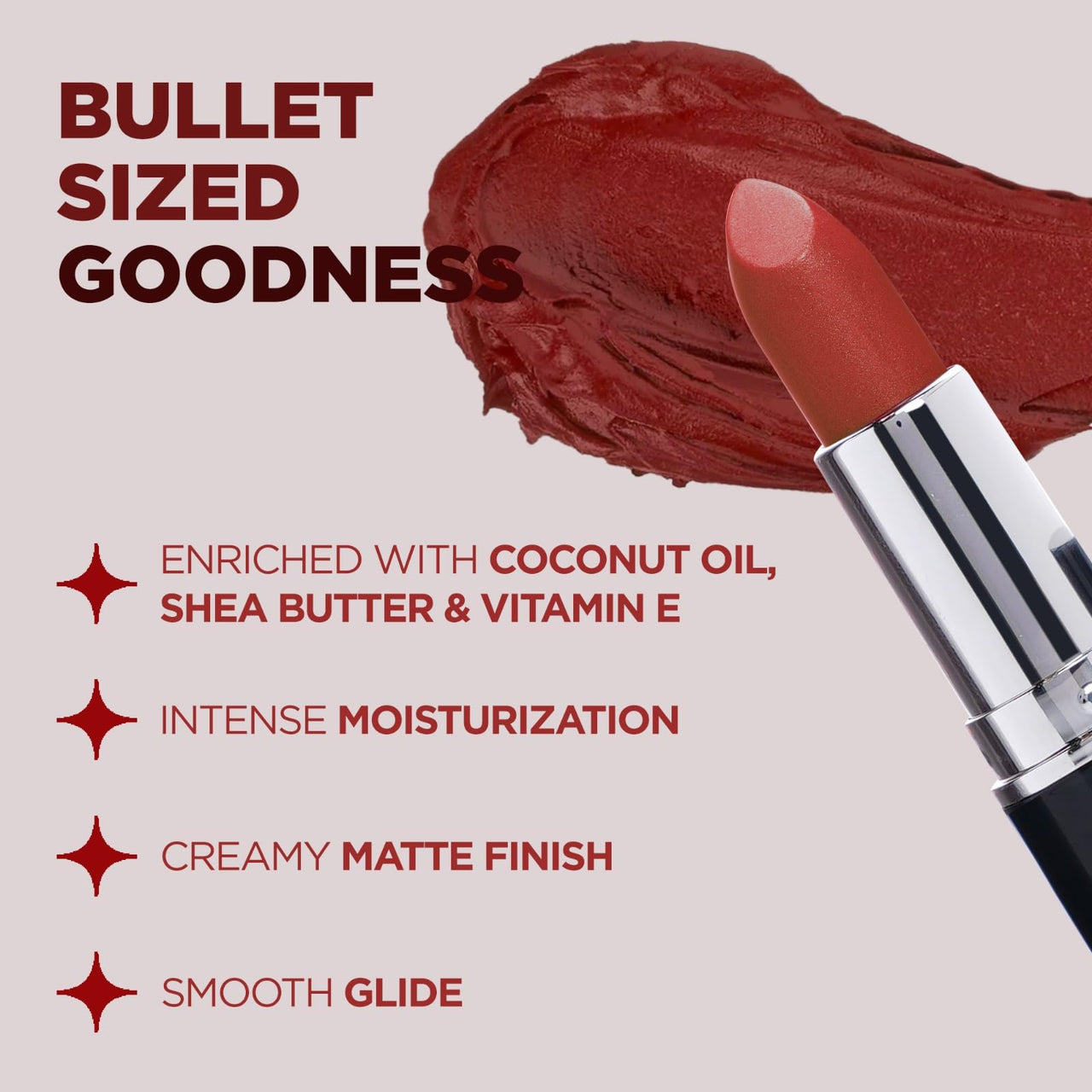 BELLAVITA Comfort Matte Bullet Lipstick| Intense Colour| Creamy Matte Finish| Intense Moisturisation| Smooth Glide | Lipsticks for Women| 4 Hr Stay, Cherry Pop, 4.2 gm