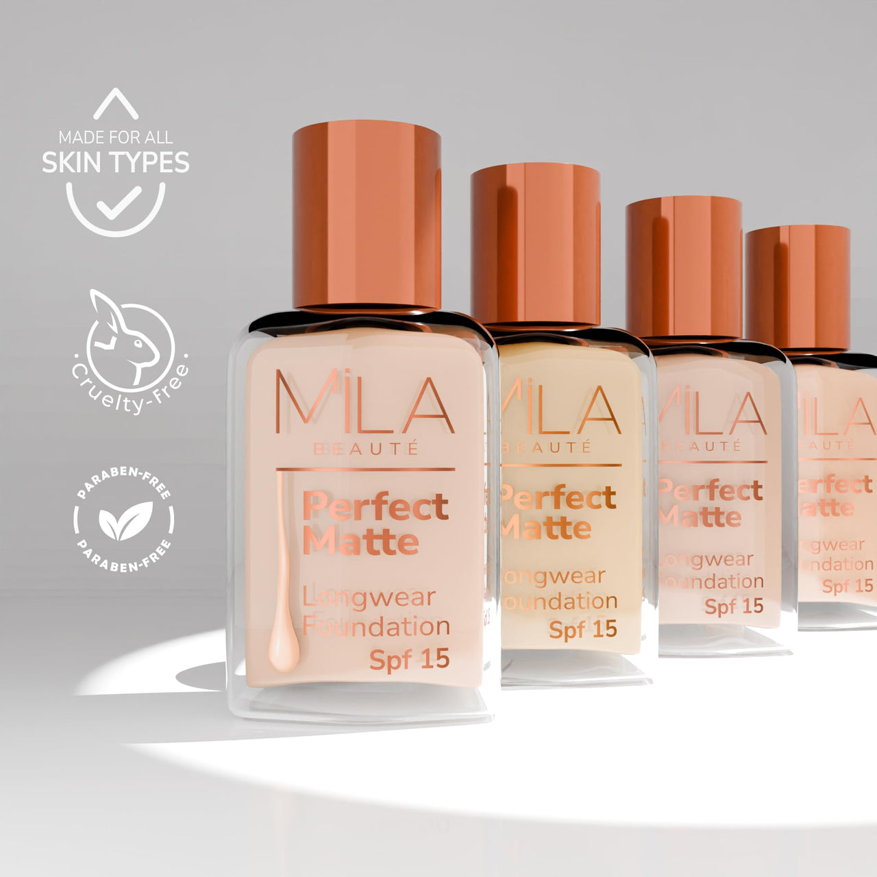 Mila Beauté Perfect Matte Long Wear Foundation | High Coverage, Light Weight & Water Resistant I Oil Free Formula With SPF 15 & Vitamin E | Smooth Matte Finish | Keeps Skin Hydrated | Shade - ( 3 Blush, 30ml)