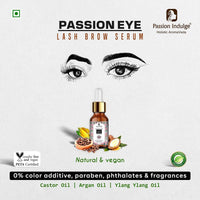 Passion Indulge Eye Lash Brow Serum for Eyebrow and Eyelashes with Castor, Argan, Ylang Ylang and Lavender Oil - 10ml | Growth of Eyebrow and Eyelashes | Maintain the Thickness, White, 50 g