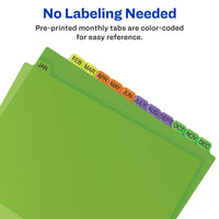 Avery Pre-Printed Jan-Dec Plastic Dividers for 3 Ring Binders, 12-Tab Set, Multicolor, 1 Set (11331)