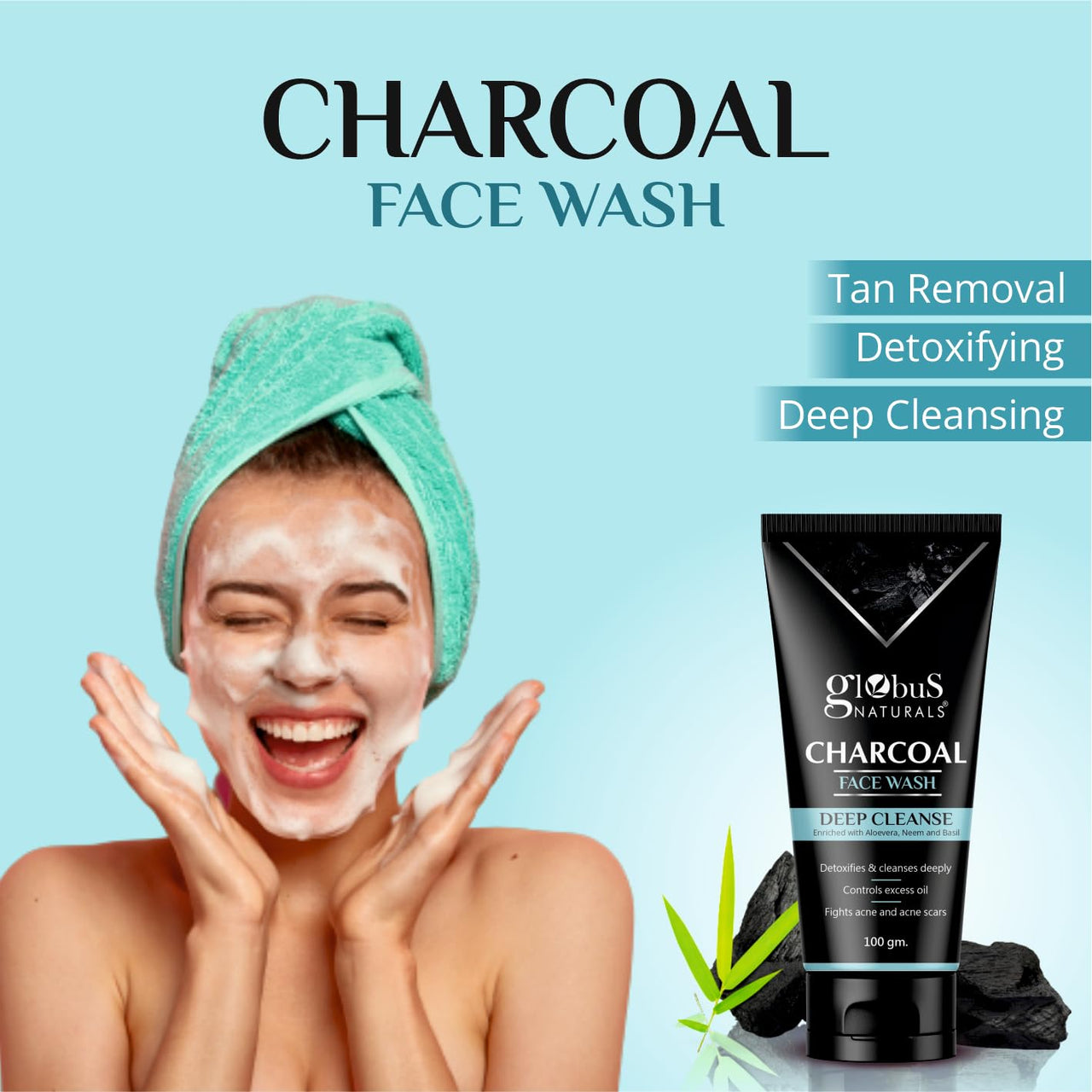 Globus Naturals Anti Pollution & Anti Acne Activated Charcoal Face Wash, For Both Men & Women, 100ml