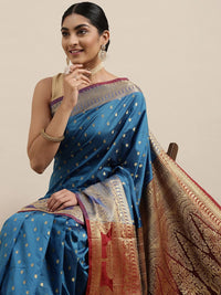 Pandadi Saree Women's  Banarasi Silk Saree With Unstitched Blouse Piece