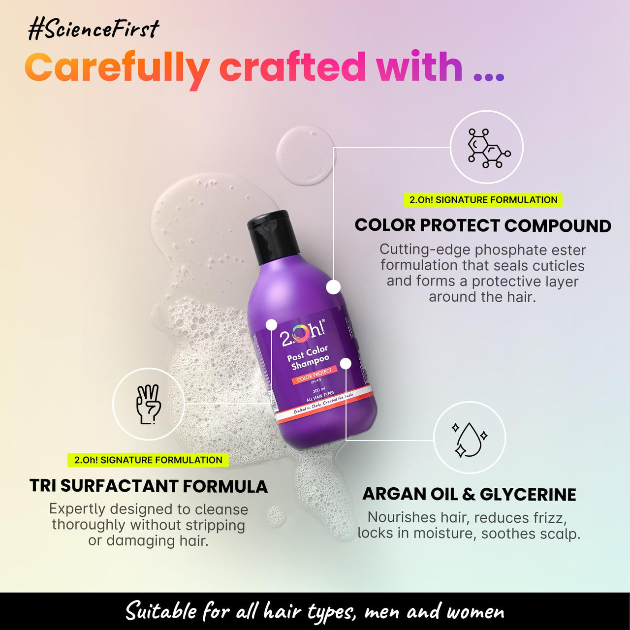 2.Oh! Italian Post Color Shampoo with Color Protect Complex | Daily Use Shampoo for Coloured Hair with pH 4.5 | Anti Frizz Shampoo for Color Treated Hair | Colour Protect Shampoo for Women and Men
